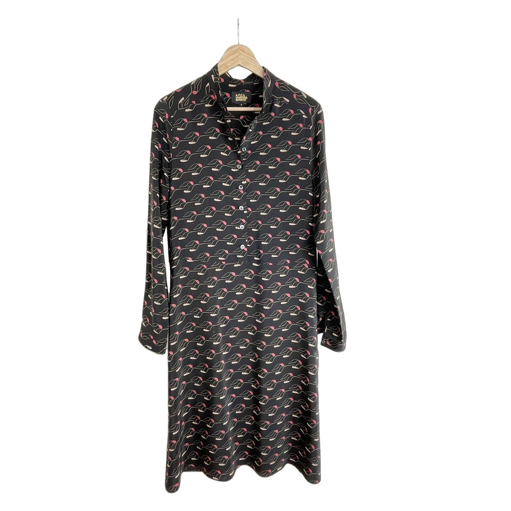 A.P.C. + Vanessa Seward Black Silk Midi Shirt Dress Small